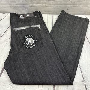 NWT Red Ape Jeans Mens 38 x 33 Black Denim Embroidered Heavyweight‎ Hip Hop 90s